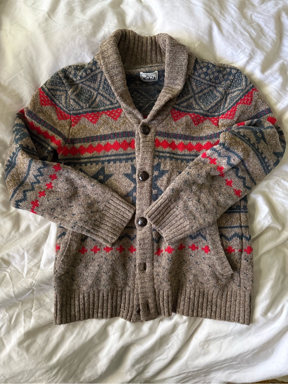 Woolrich Fair Isle Cardigan Sweater Mens M Womens L/XL